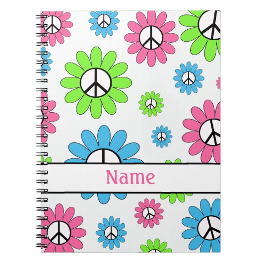 Personalisiert rosa White Peace Sign Notebook Notizblock (Vorderseite)