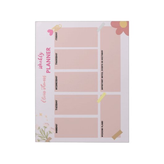 Personalisiert rosa Wochenplaner Notepad Notizblock (Rotiert)