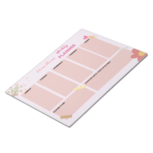 Personalisiert rosa Wochenplaner Notepad Notizblock (angewinkelt)