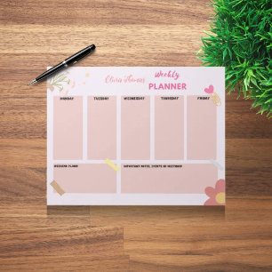 Personalisiert rosa Wochenplaner Notepad Notizblock