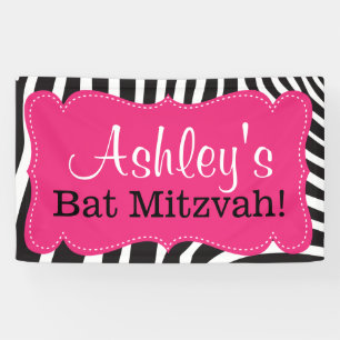 Personalisiert rosa Zebra Print Bat Mitzvah Banner