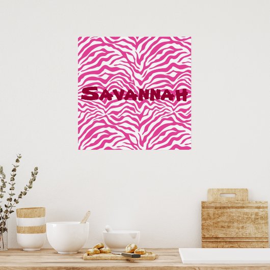 Personalisiert rosa Zebra Streifen Wildtierdrucke Poster (Küche)