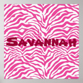 Personalisiert rosa Zebra Streifen Wildtierdrucke Poster (Vorne)