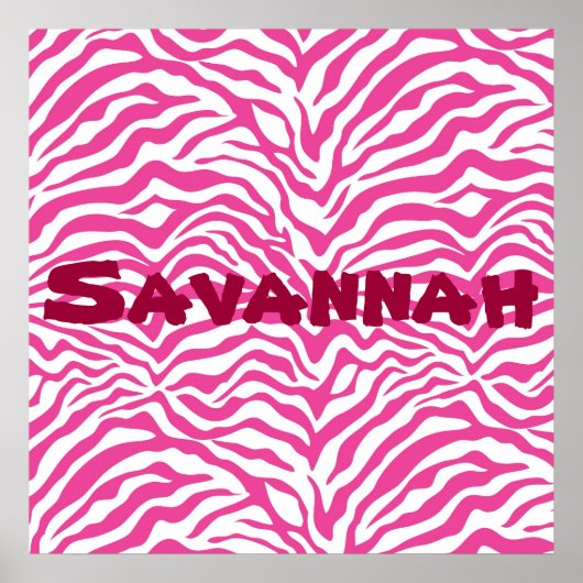 Personalisiert rosa Zebra Streifen Wildtierdrucke Poster (Vorne)