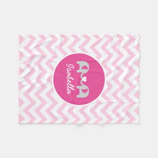 Personalisiert rosa Zickzack Elefant Baby Blanket Fleecedecke (Vorderseite (Horizontal))