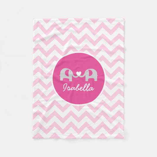 Personalisiert rosa Zickzack Elefant Baby Blanket Fleecedecke (Vorderseite)