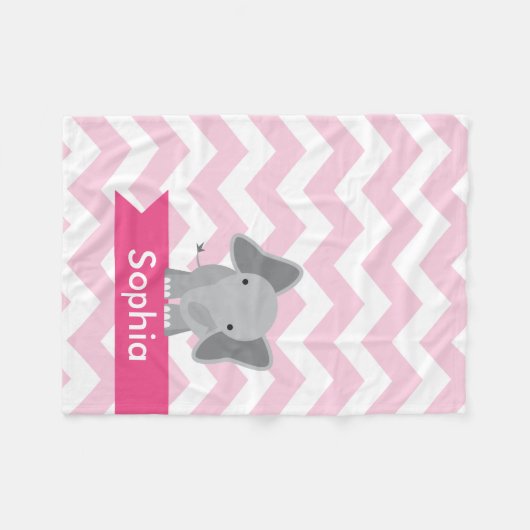 Personalisiert rosa Zickzack Elefant Fleece Blanke (Vorderseite (Horizontal))
