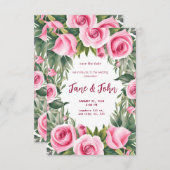 [Personalisiert] Rose Hochzeitsfeiern mit Aquarell Einladung (Vorne/Hinten)