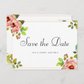 Personalisiert - Rosen Wasserfarbe Save the Date Postkarte (Vorne/Hinten)