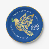 Personalisiert Rosh Hashanah Hebrew Gold Dove Pappteller (Vorderseite)