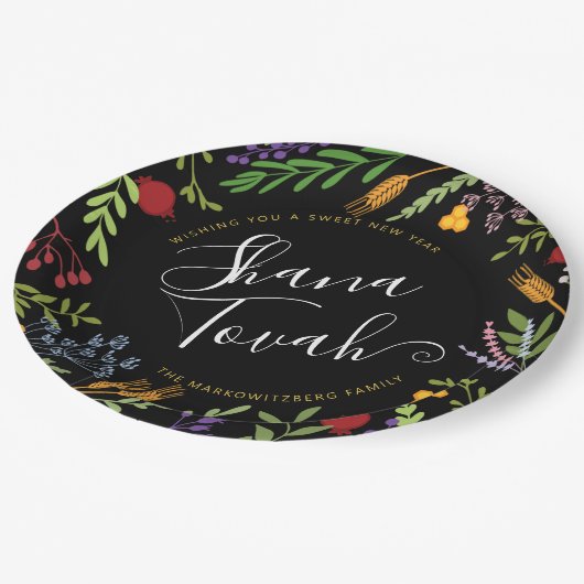 Personalisiert Rosh Hashanah Jüdisches Neujahr Pappteller (Schrägansicht)