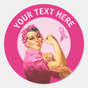 Personalisiert Rosie the Riveter Brustkrebs pink Runder Aufkleber