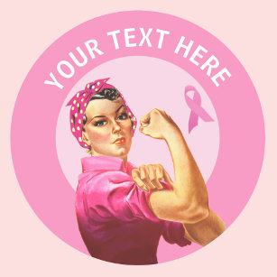 Personalisiert Rosie the Riveter Brustkrebs pink Runder Aufkleber