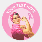 Personalisiert Rosie the Riveter Brustkrebs pink Runder Aufkleber (Vorderseite)
