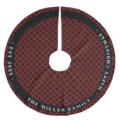 Personalisiert Rot Kariert rustikal mit Monogramm Polyester Weihnachtsbaumdecke (Vorderseite)