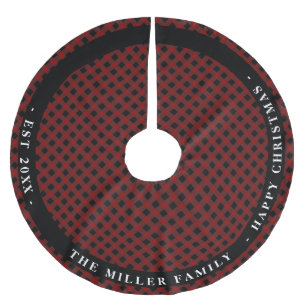 Personalisiert Rot Kariert rustikal mit Monogramm Polyester Weihnachtsbaumdecke