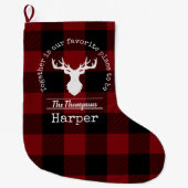 Personalisiert Rot und Schwarz Buffalo Kariert Großer Weihnachtsstrumpf (Vorderseite)