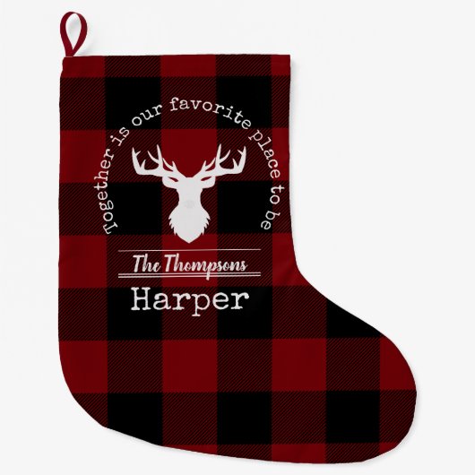 Personalisiert Rot und Schwarz Buffalo Kariert Großer Weihnachtsstrumpf (Vorderseite)