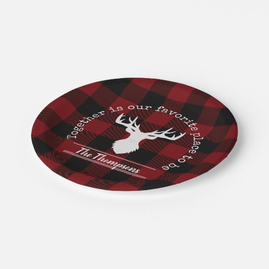 Personalisiert Rot und Schwarz Buffalo Kariert Pappteller (Schrägansicht)