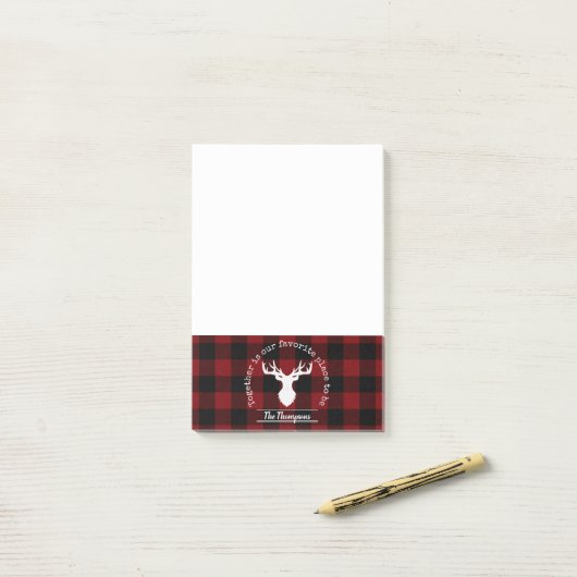 Personalisiert Rot und Schwarz Buffalo Kariert Post-it Klebezettel (Auf Schreibtisch)