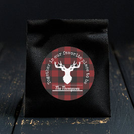 Personalisiert Rot und Schwarz Buffalo Kariert Runder Aufkleber