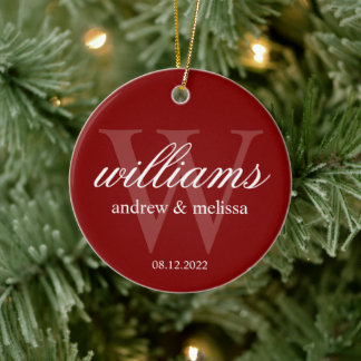 Personalisiert-Rot-Weiß-Monogramm Keramik Ornament