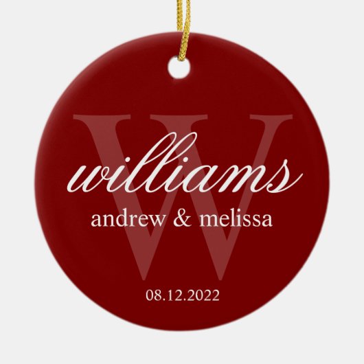 Personalisiert-Rot-Weiß-Monogramm Keramik Ornament (Vorne)
