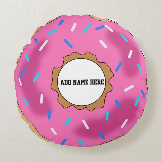 PERSONALISIERT ROUND PINK DONUT PILLOW RUNDES KISSEN (Vorderseite)