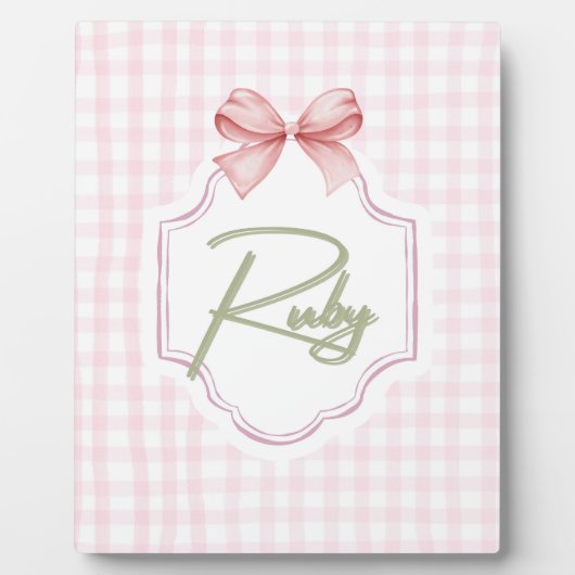 Personalisiert Ruby Baby Girl Kinderzimmer Bow&Gin Fotoplatte (Vorderseite)