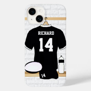 Personalisiert Rugby Jersey Black und White Case-Mate iPhone 14 Hülle