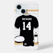 Personalisiert Rugby Jersey Black und White Case-Mate iPhone Hülle (Rückseite)