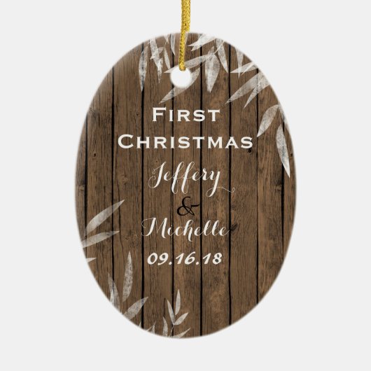 Personalisiert Rustic Willow auf Holz Erster Weihn Keramikornament (Vorne)
