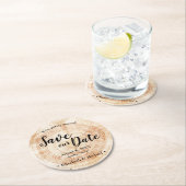 Personalisiert Rustikal Rettete unser Datum Druckh Runder Pappuntersetzer (Vor Ort)