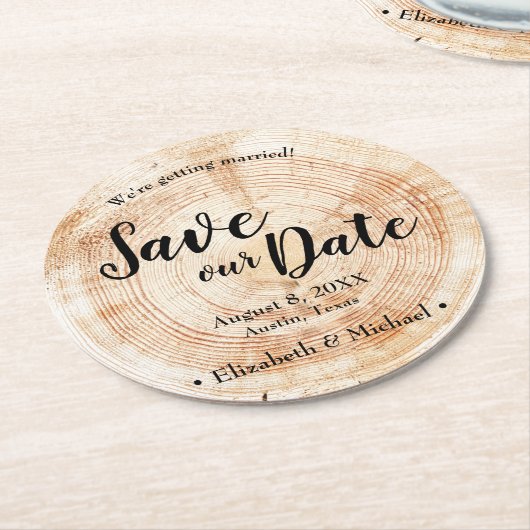 Personalisiert Rustikal Rettete unser Datum Druckh Runder Pappuntersetzer (Angewinkelt)