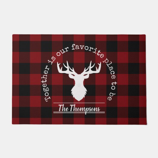 Personalisiert rustikal rot und schwarz Buffalo Ka Fußmatte (Vorderseite)