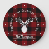 Personalisiert rustikal rot und schwarz Buffalo Ka Große Wanduhr (Vorderseite)