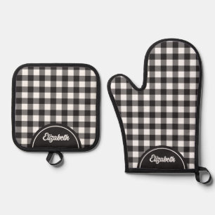 Personalisiert rustikal Schwarz-weiß Buffalo Karie Ofenhandschuh & Topflappen-Set