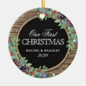 Personalisiert Rustikal Unser erster Weihnachtsfes Keramikornament (Vorne)