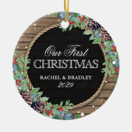 Personalisiert Rustikal Unser erster Weihnachtsfes Keramikornament