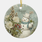 Personalisiert Rustikal Vintag Snowman Weihnachten Keramik Ornament (Vorne)