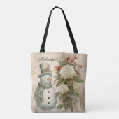 Personalisiert Rustikal Vintag Snowman Weihnachten Tasche (Rückseite)