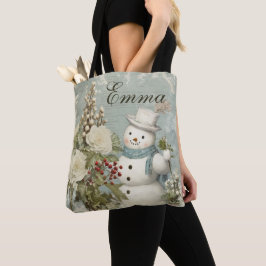 Personalisiert Rustikal Vintag Snowman Weihnachten Tasche