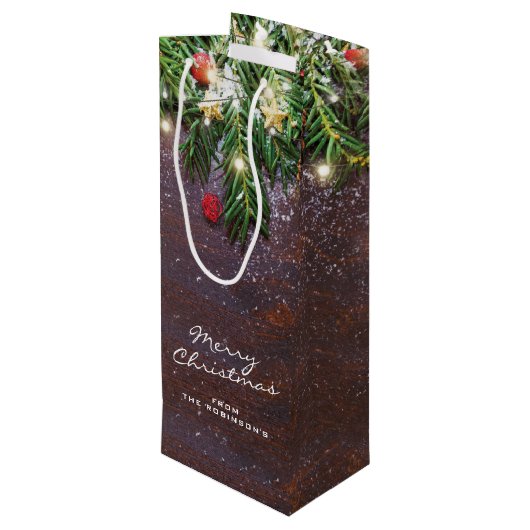 Personalisiert Rustikale Frohe Weihnachten Geschenktüte Für Weinflaschen (Rückseite Schrägansicht)