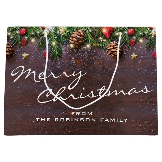 Personalisiert Rustikale Frohe Weihnachten Große Geschenktüte (Vorderseite)