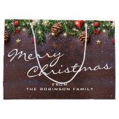 Personalisiert Rustikale Frohe Weihnachten Große Geschenktüte (Rückseite)