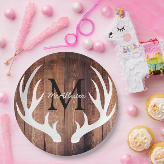 Personalisiert - Rustikales Weißes Hirschgewächsha Pappteller (Party)