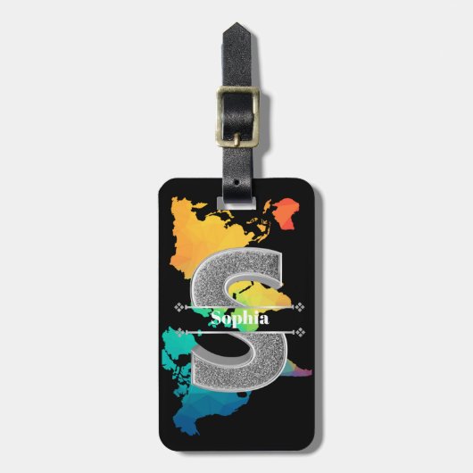 Personalisiert S Initial Silver Monogram Ihr Name Gepäckanhänger (Vorderseite vertikal)