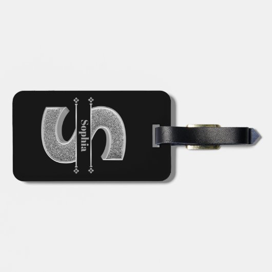 Personalisiert S Initial Silver Monogram Ihr Name Gepäckanhänger (Rückseite horizontal)