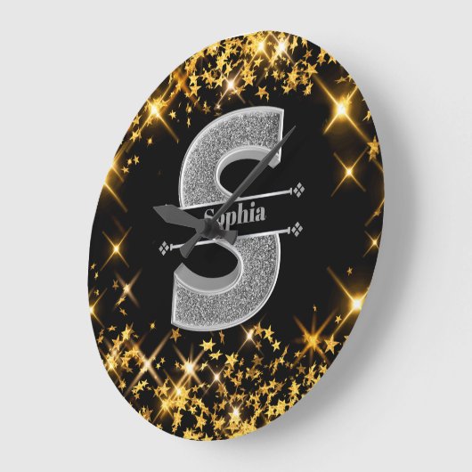 Personalisiert S Initial Silver Monogram Ihr Name Große Wanduhr (Winkel)