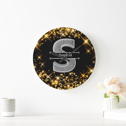 Personalisiert S Initial Silver Monogram Ihr Name Große Wanduhr (Zuhause)